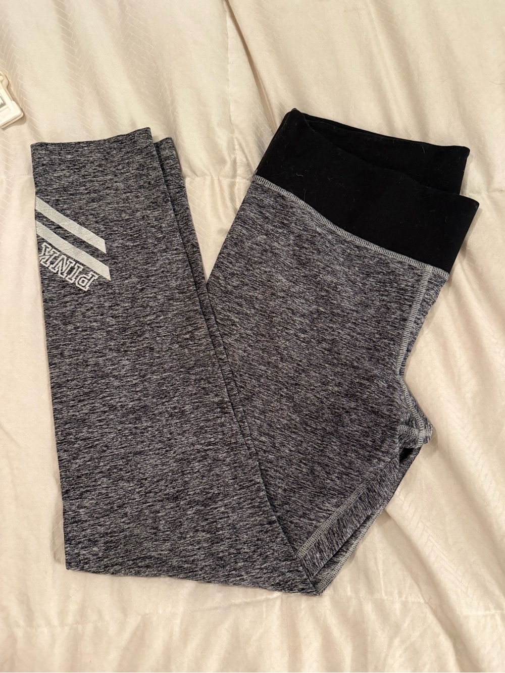 PINK Victoria's Secret Gray Heather Leggings with Black Waistband
